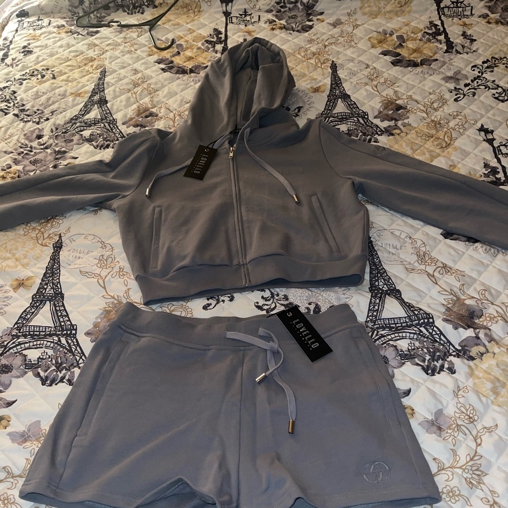 Lovello LADIES HOODIE AND LADIES SHORTS in color steel XL brand new w/tags